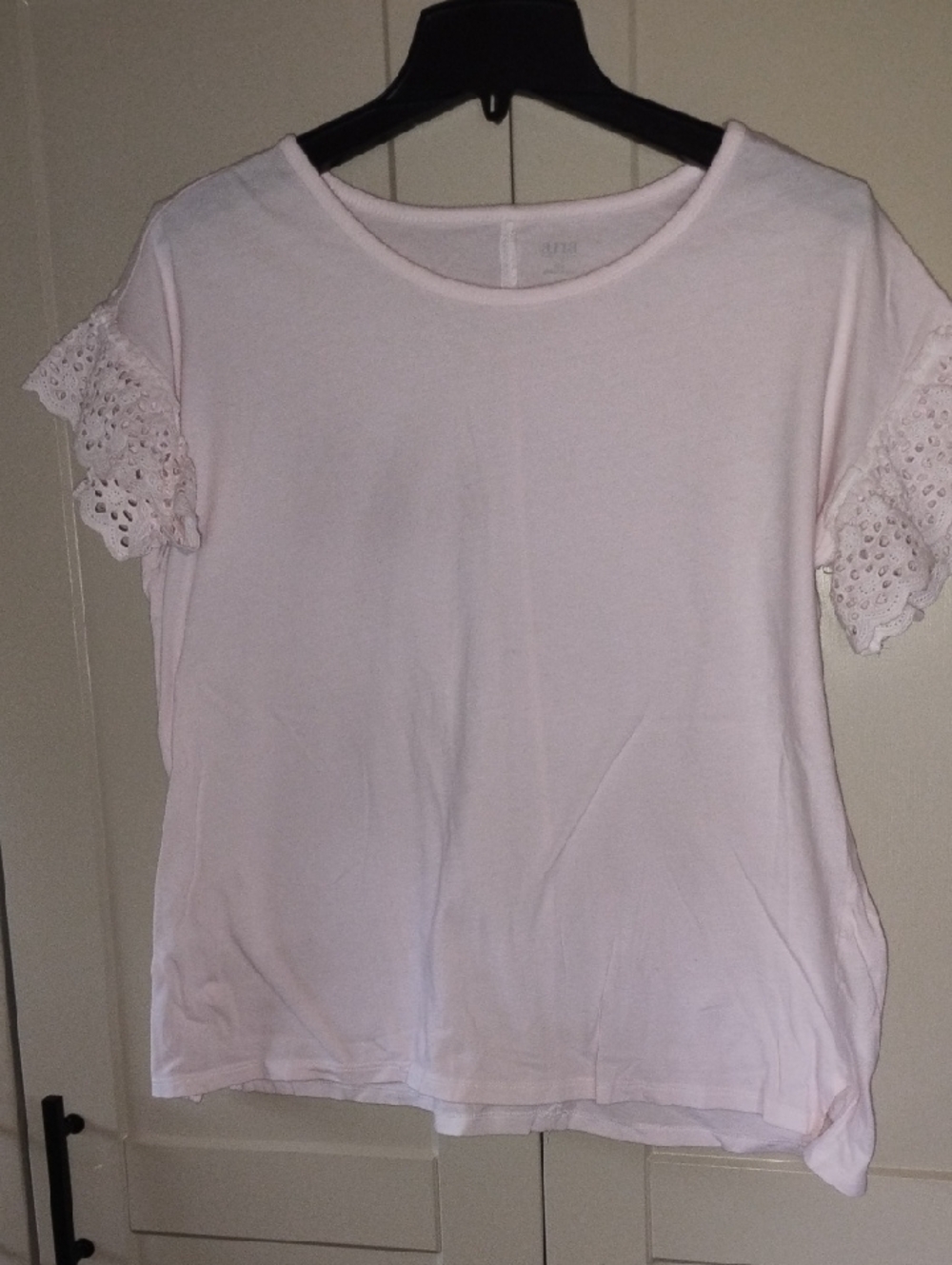 a.n.a Light Pink Short Sleeve Top with Lace Eyelet Sleeves